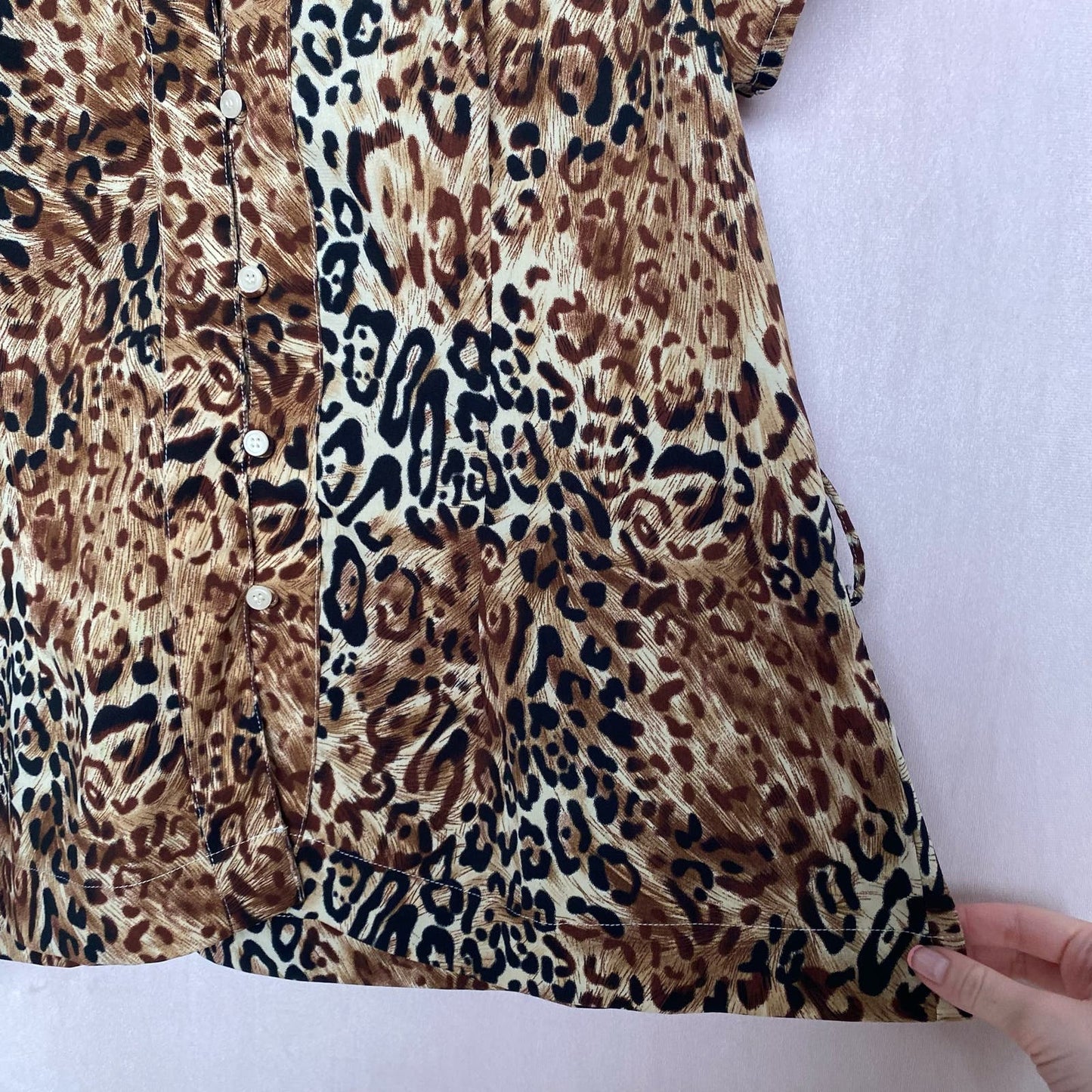 Vintage Millenium Leopard Print Button Up Blouse, Size XL
