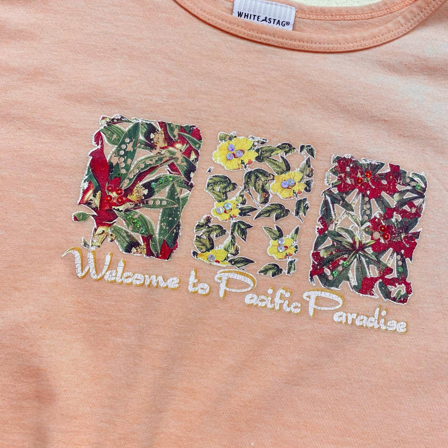 Reworked White Stag Floral Graphic Crop Tee, Size Large