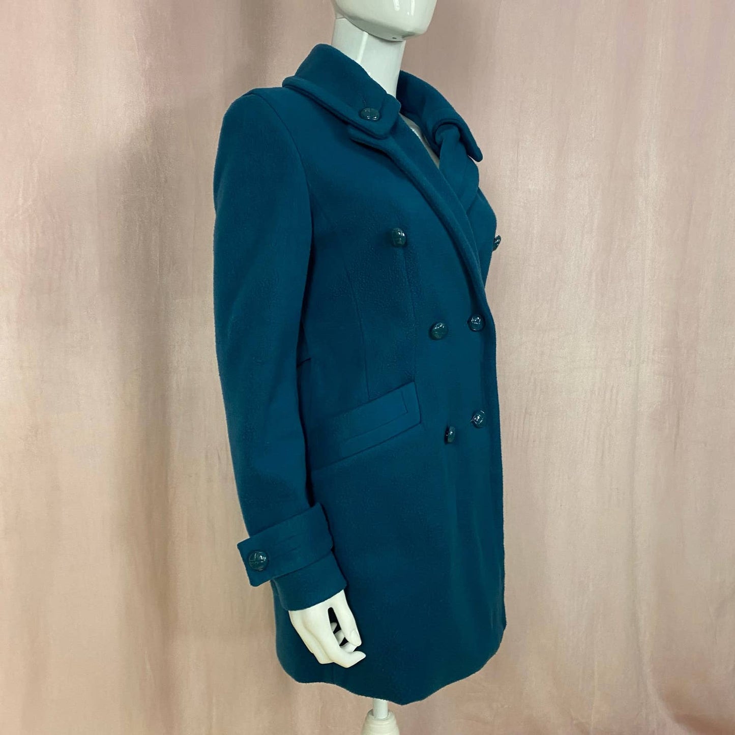 Secondhand Finesse Double Breasted Long Teal Jacket, Size Small