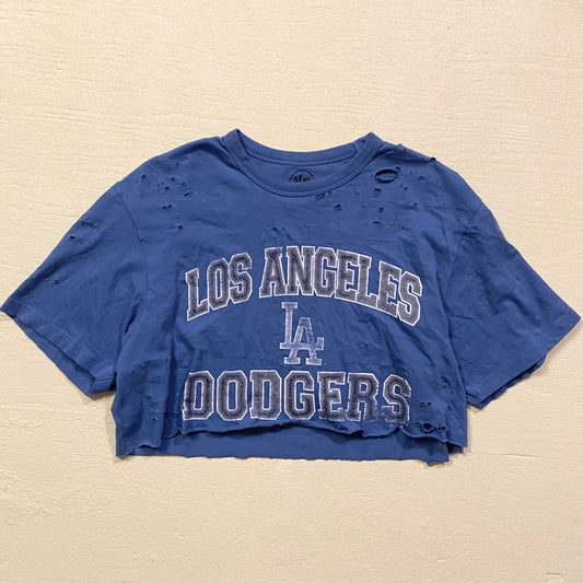 Reworked LA Dodger's Distressed Crop Tee, Size Medium