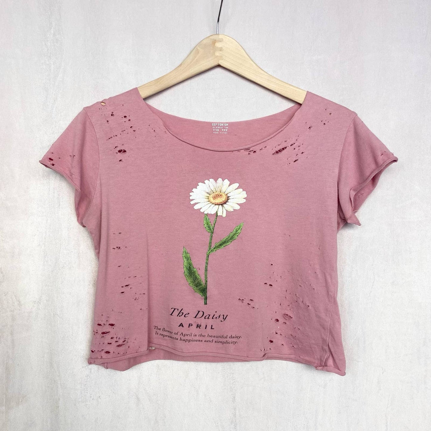 Reworked Cotton On Distressed Daisy Crop Tee, Size XXS