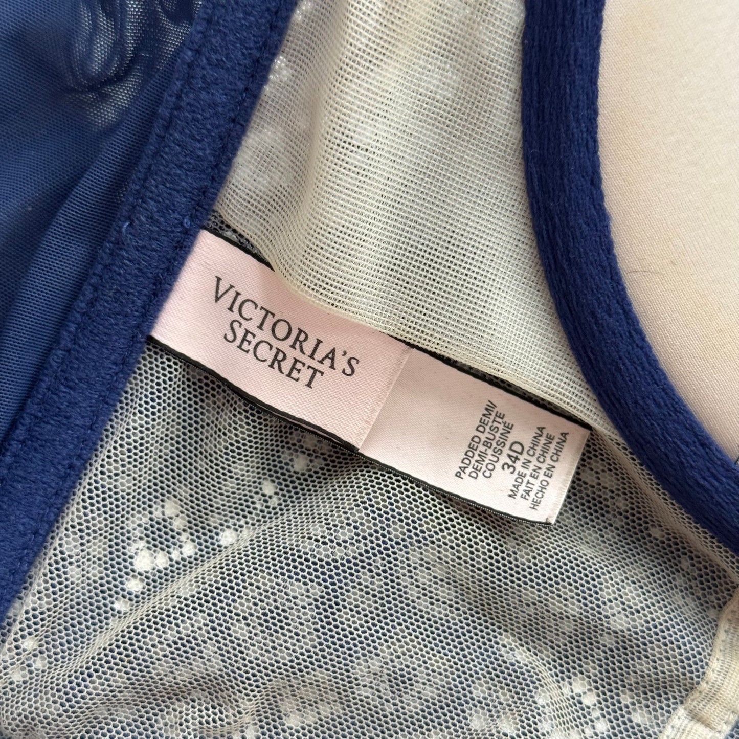 Secondhand Victoria’s Secret Navy Lace Demi Bustier 34D Push Up Back Zip