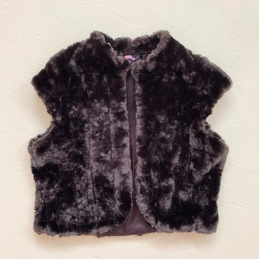 Y2K Y London Crop Brown Faux Fur Vest, Size Medium