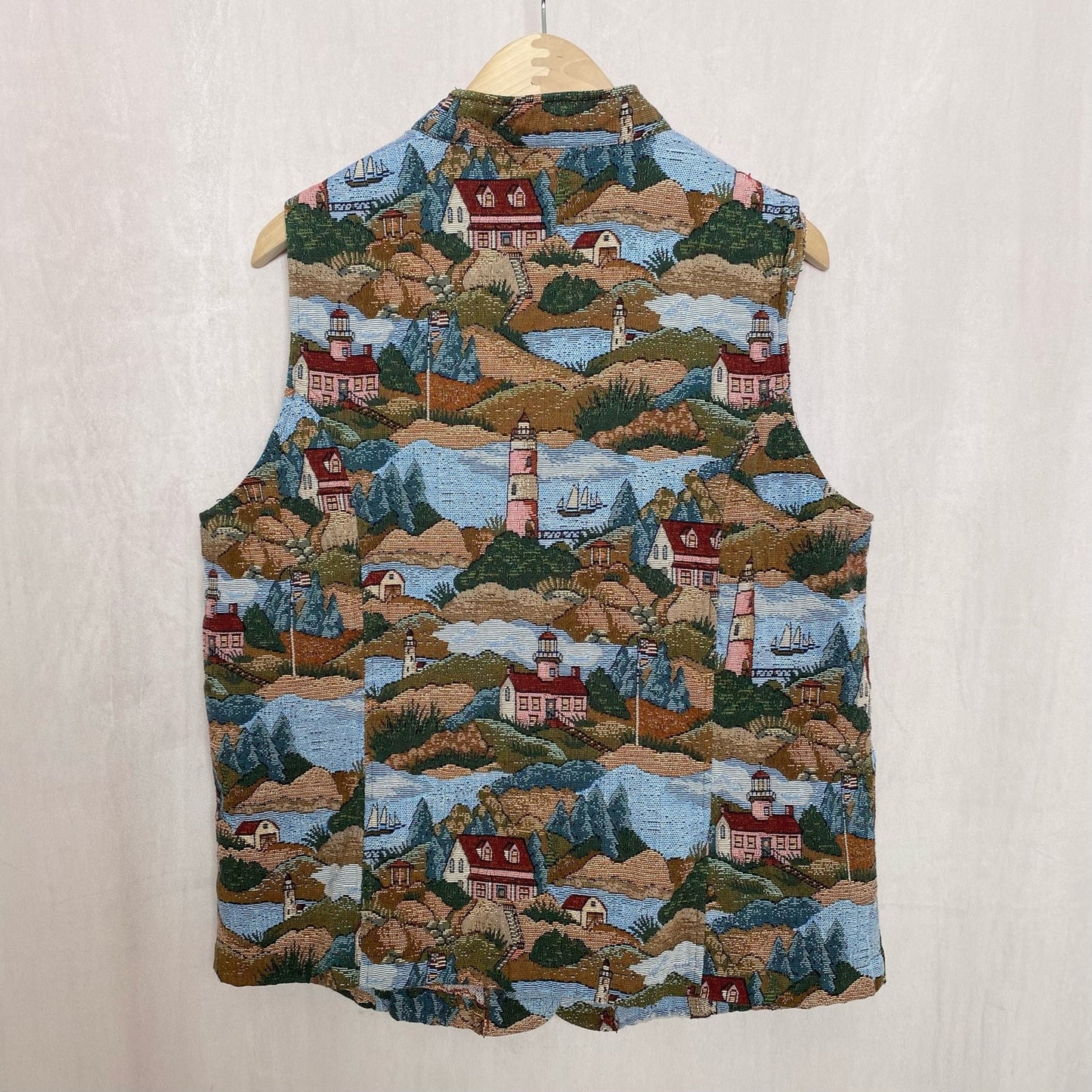 Vintage Blair Tapestry Lighthouse Button Up Vest, Size XL