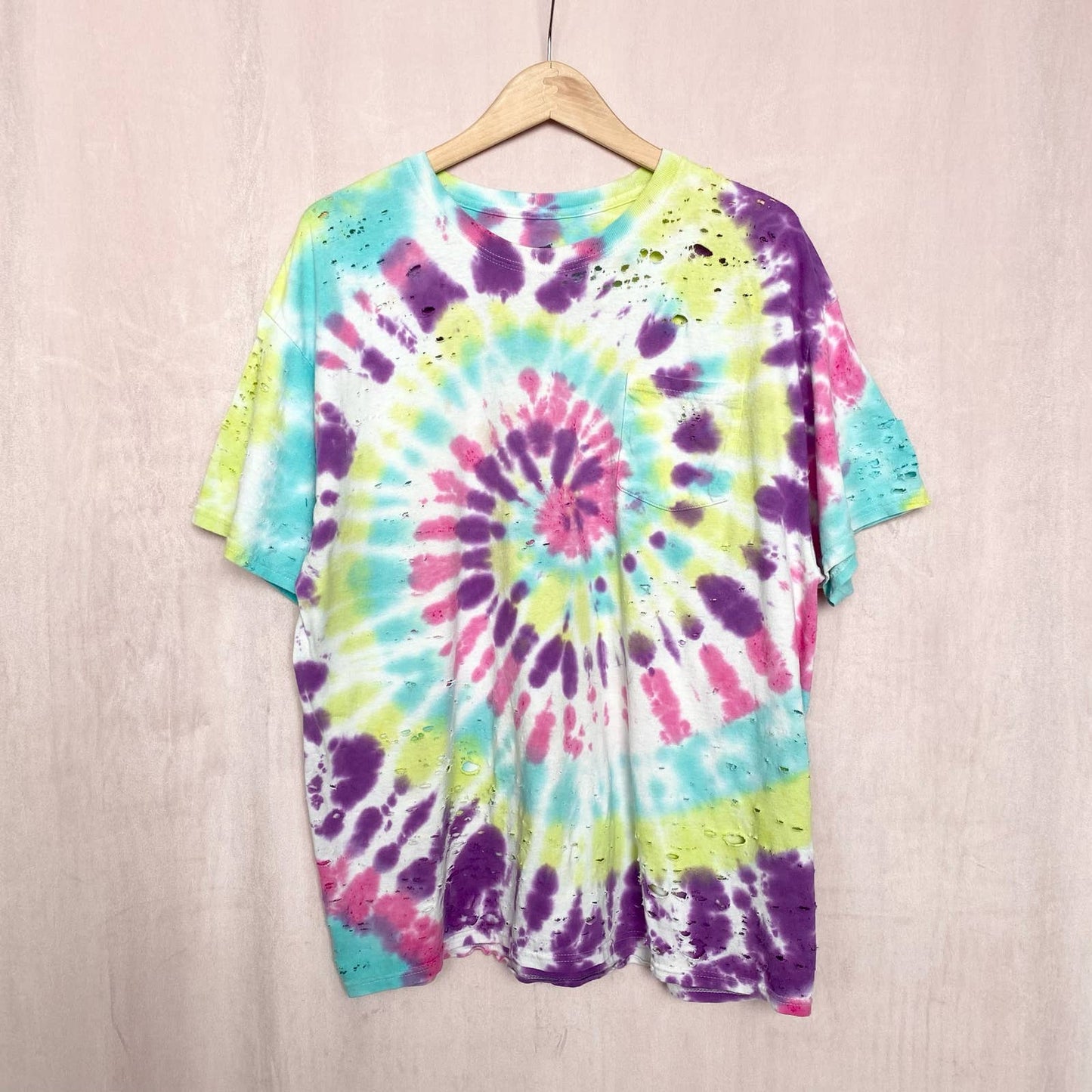 Upcycled Hanes Distressed Tie Dye T-Shirt, Size XL