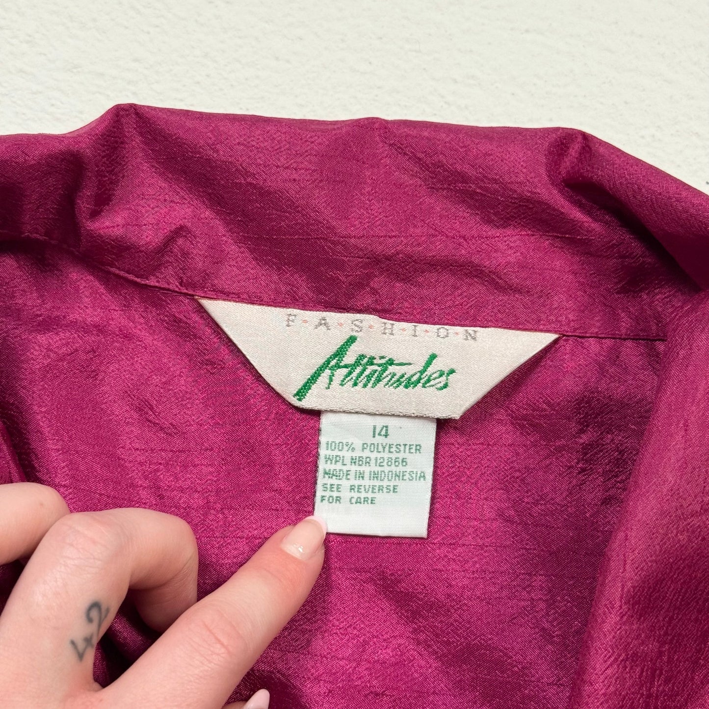 Upcycled Vintage 80s Fashion Attitudes Pink Button Up Blouse, Size 14