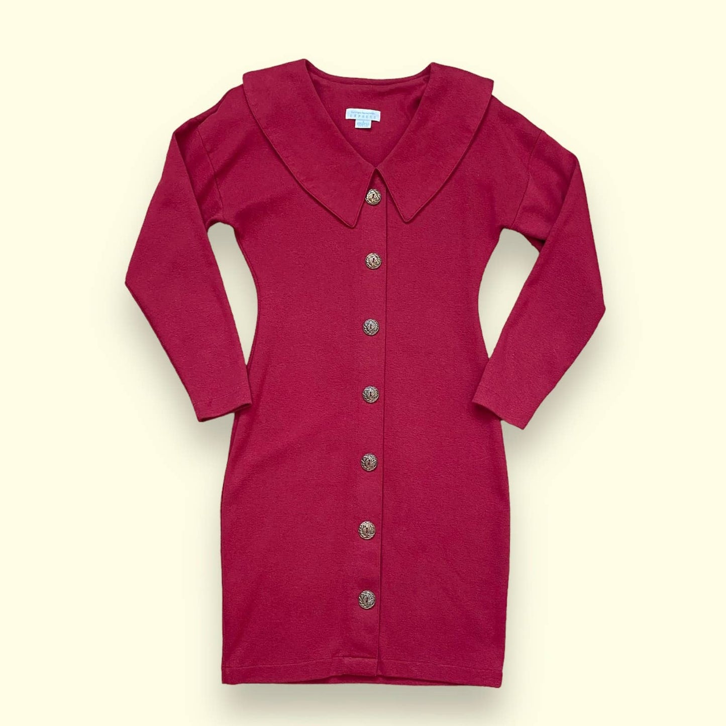 Vintage Express Button Front Long Sleeve Dress, Size Small