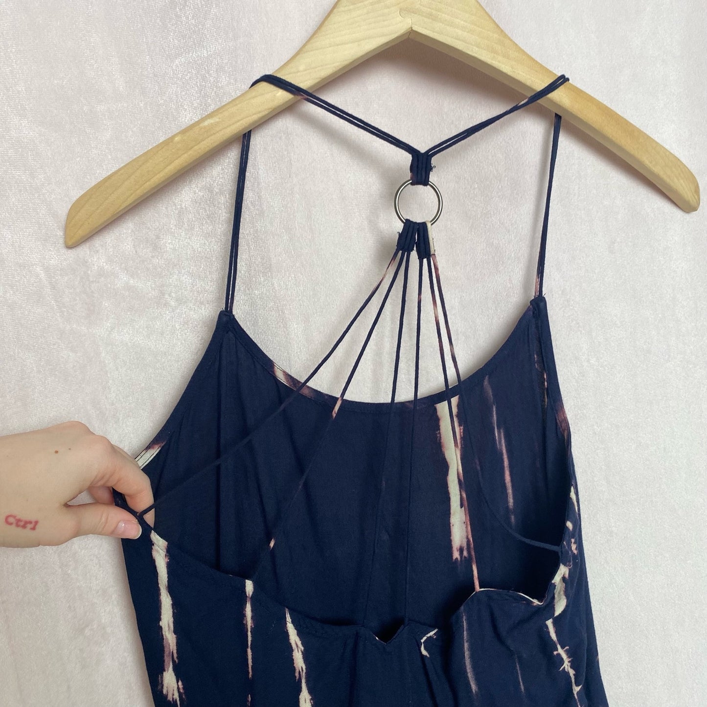 Secondhand Millau Boho Navy Tie Dye Flowy Mini Dress, Size Medium