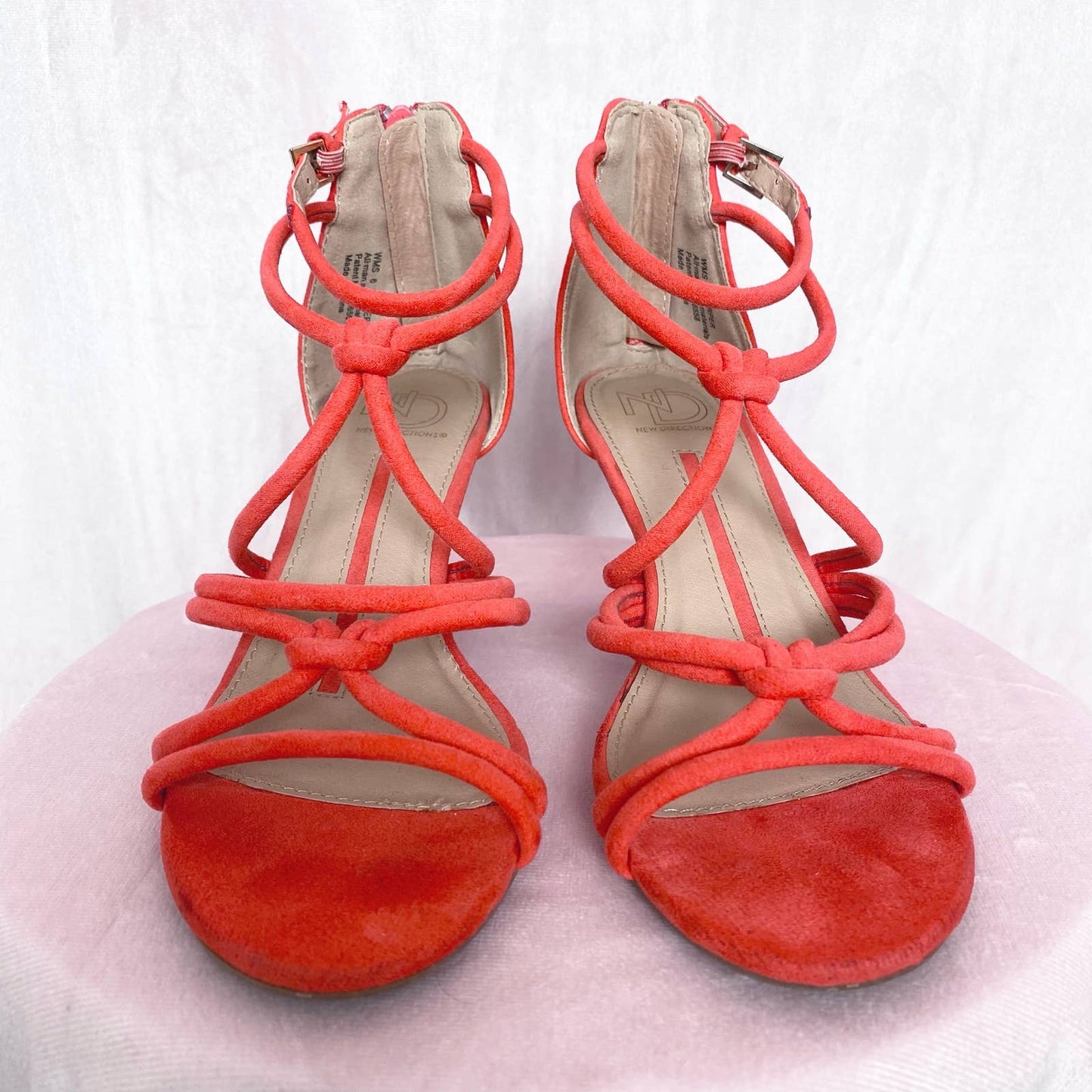Secondhand New Directions Coral Suede Strappy Sandal Heels, Size 6