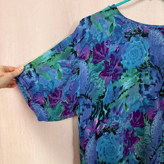 Vintage Floral Gauze Short Sleeve Top, Size Medium