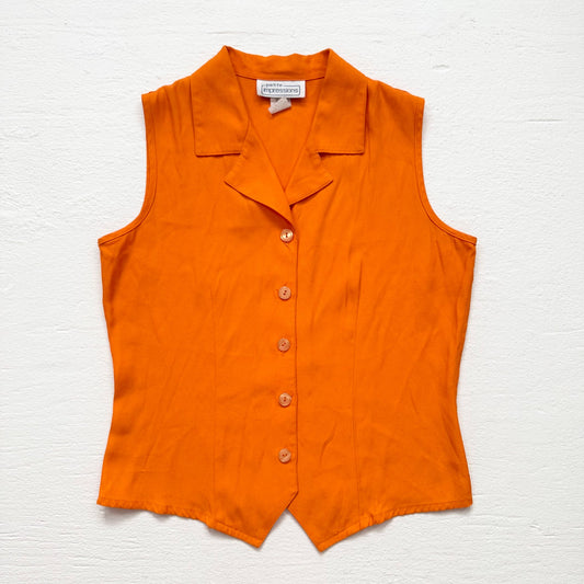 Vintage 90s Petite Impressions Orange Button Front Vest Top, Size 6