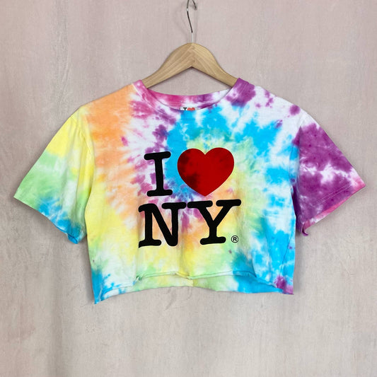 Reworked I Heart NY Rainbow Tie Dye Crop Tee, Size Small