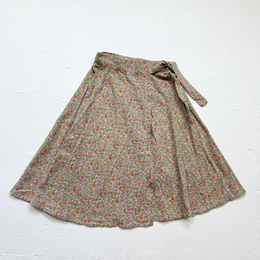 Vintage 70s Handmade Floral Wrap Skirt High Waisted Cotton, Size XS