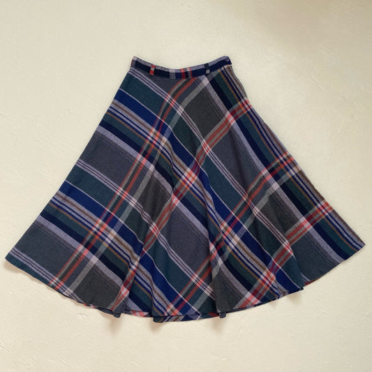 Vintage Plaid Wool Blend A-Line Midi Skirt, Size 25”