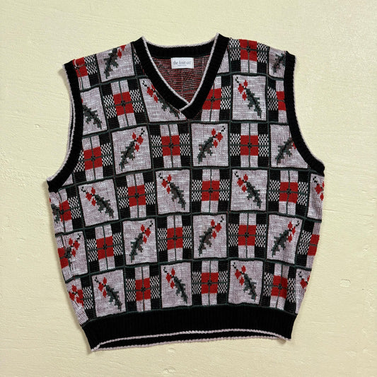 Vintage The Knit Co Holly Berry Holiday Sweater Vest, Size XL