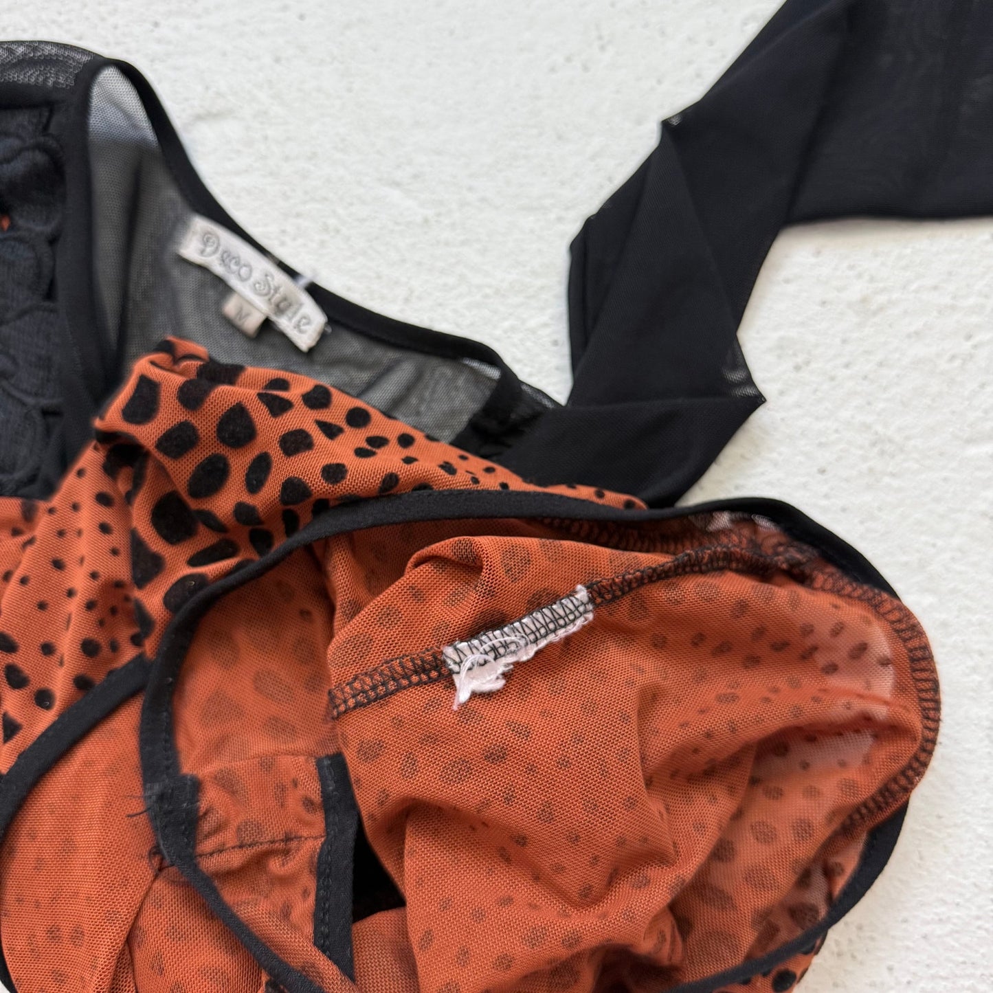 Y2K Deco Style Mesh Velvet Animal Print Bodysuit, Size Medium