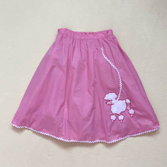Vintage Handmade Pink Poodle Midi Skirt, Size 28"