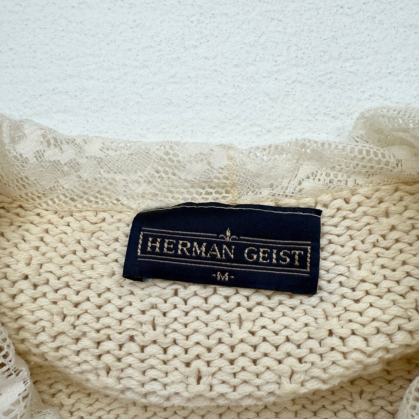 Vintage Herman Geist Lace Collar Knit Sweater, Size Small