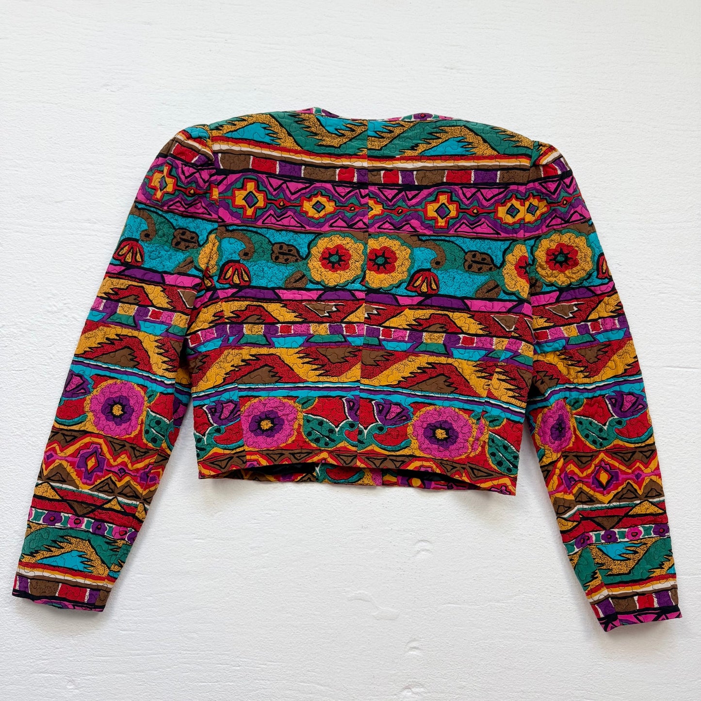 Vintage 80s Rickie Freeman For Teri Jon Quilted Silk Crop Blazer Jacket, S/M