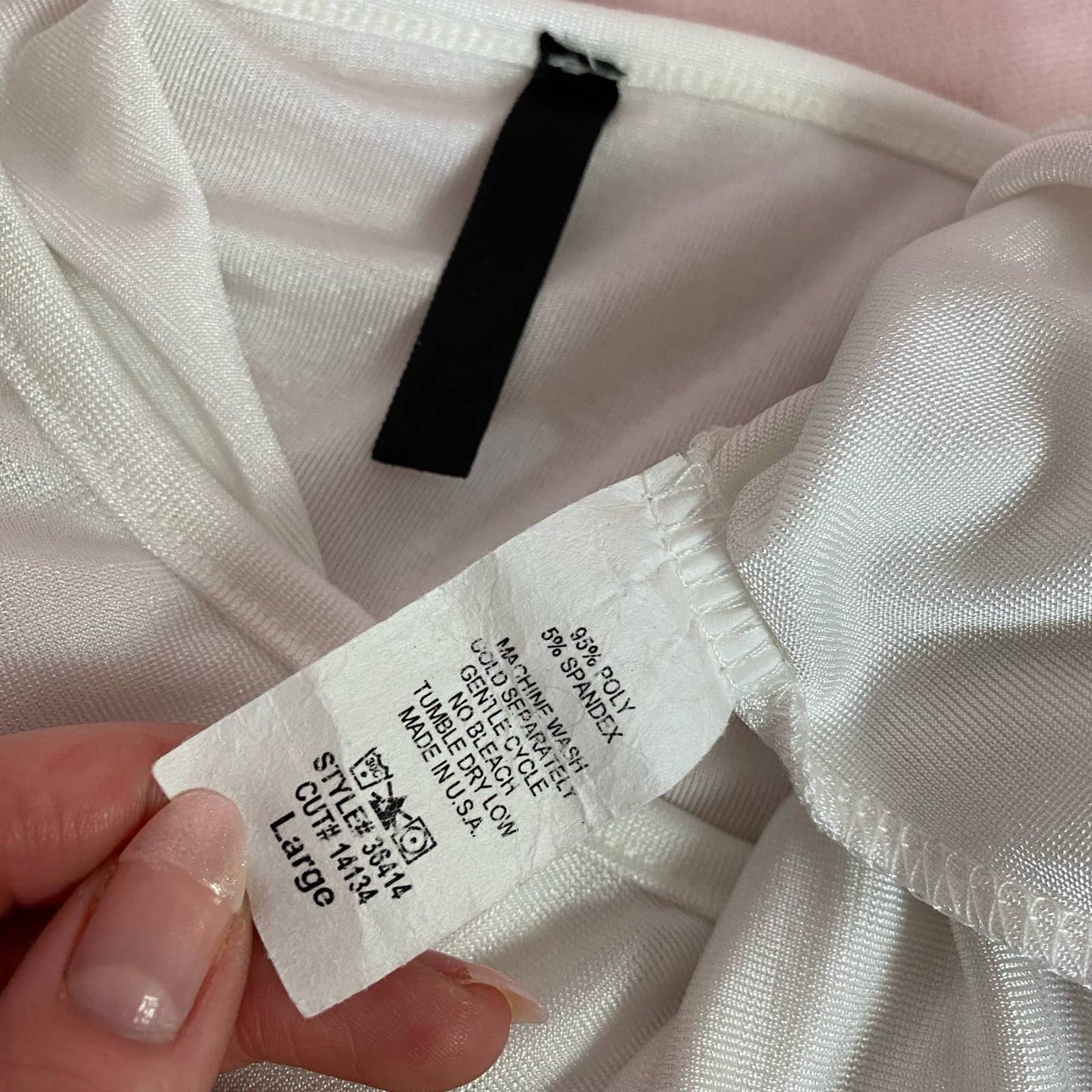 Secondhand White Ruched Plunge Neck Crop Long Sleeve, Size Large