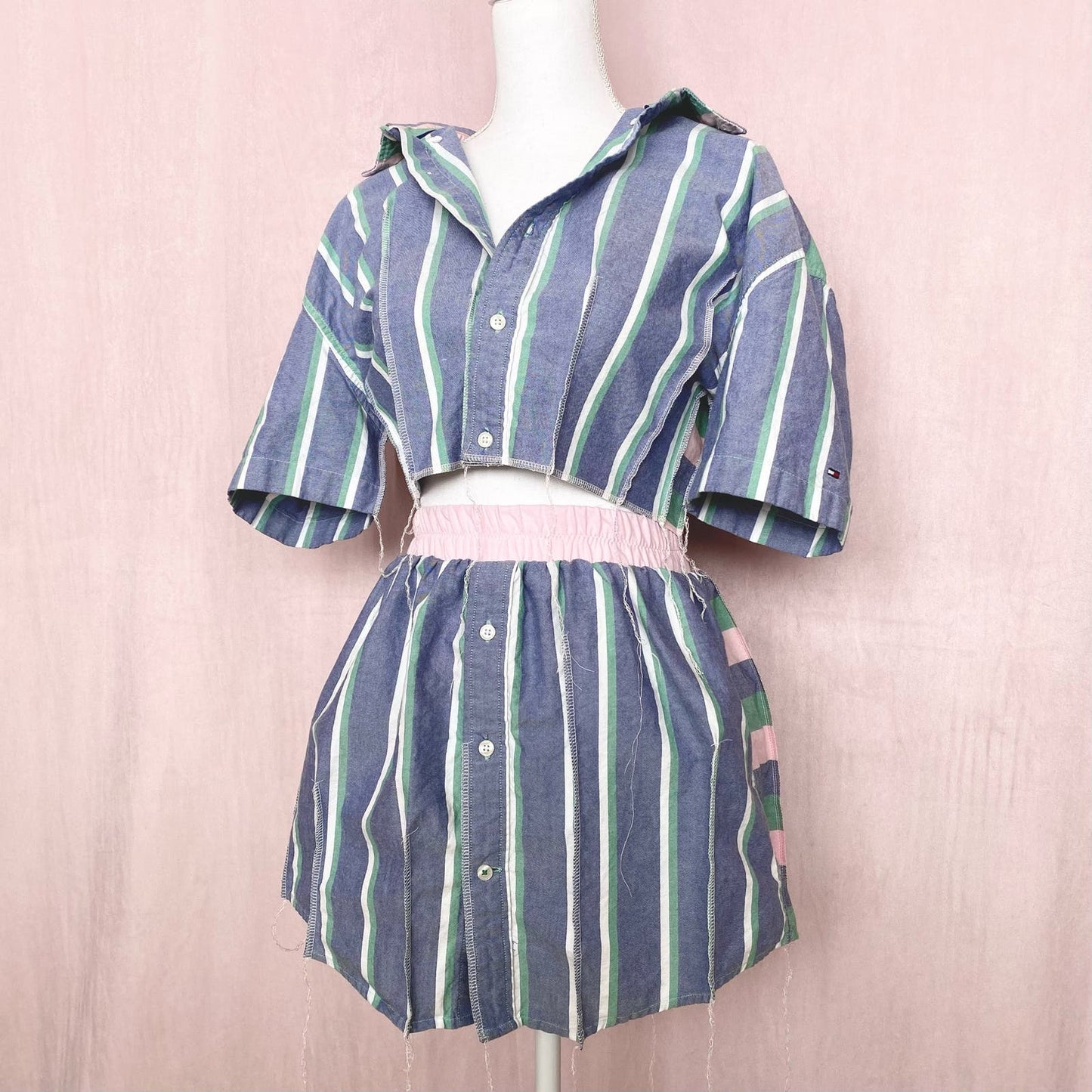 Upcycled Tommy Hilfiger Two Piece Stripe Skirt Set, Size Small