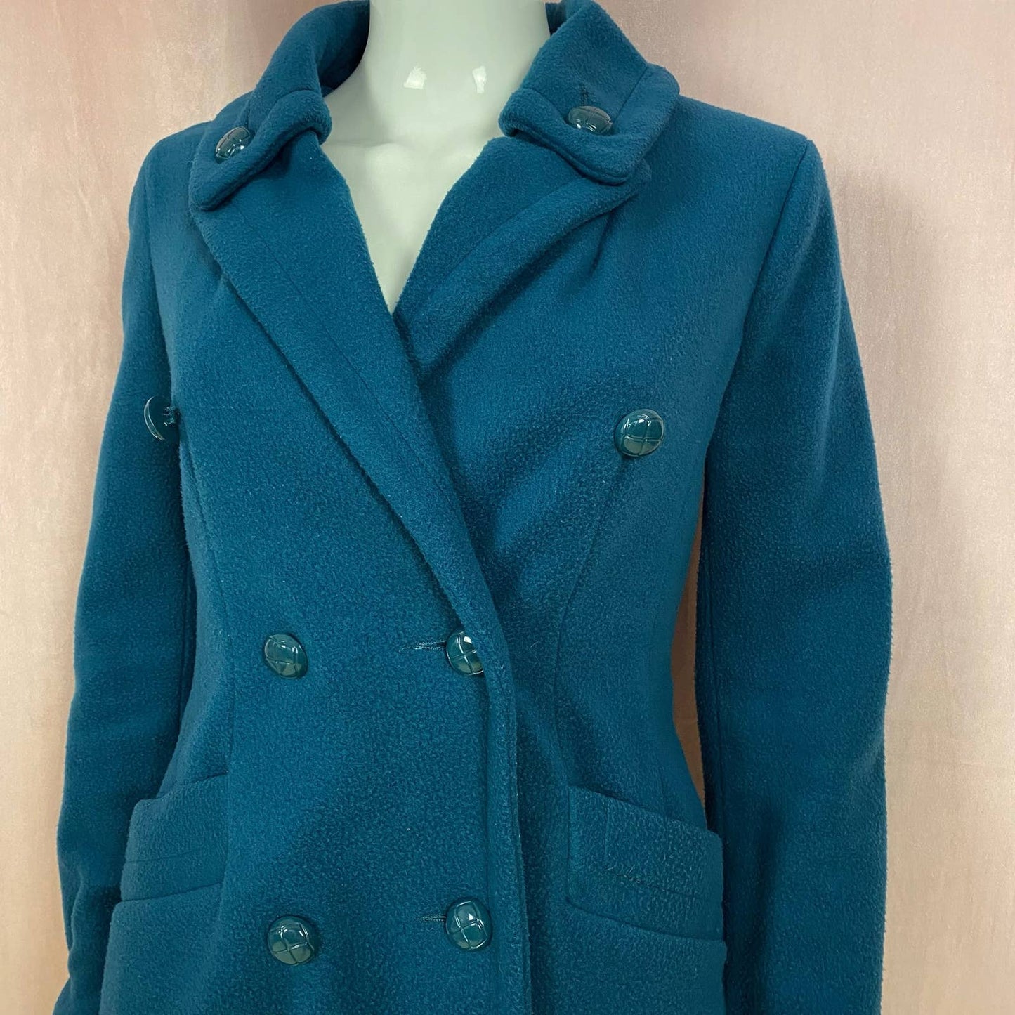 Secondhand Finesse Double Breasted Long Teal Jacket, Size Small