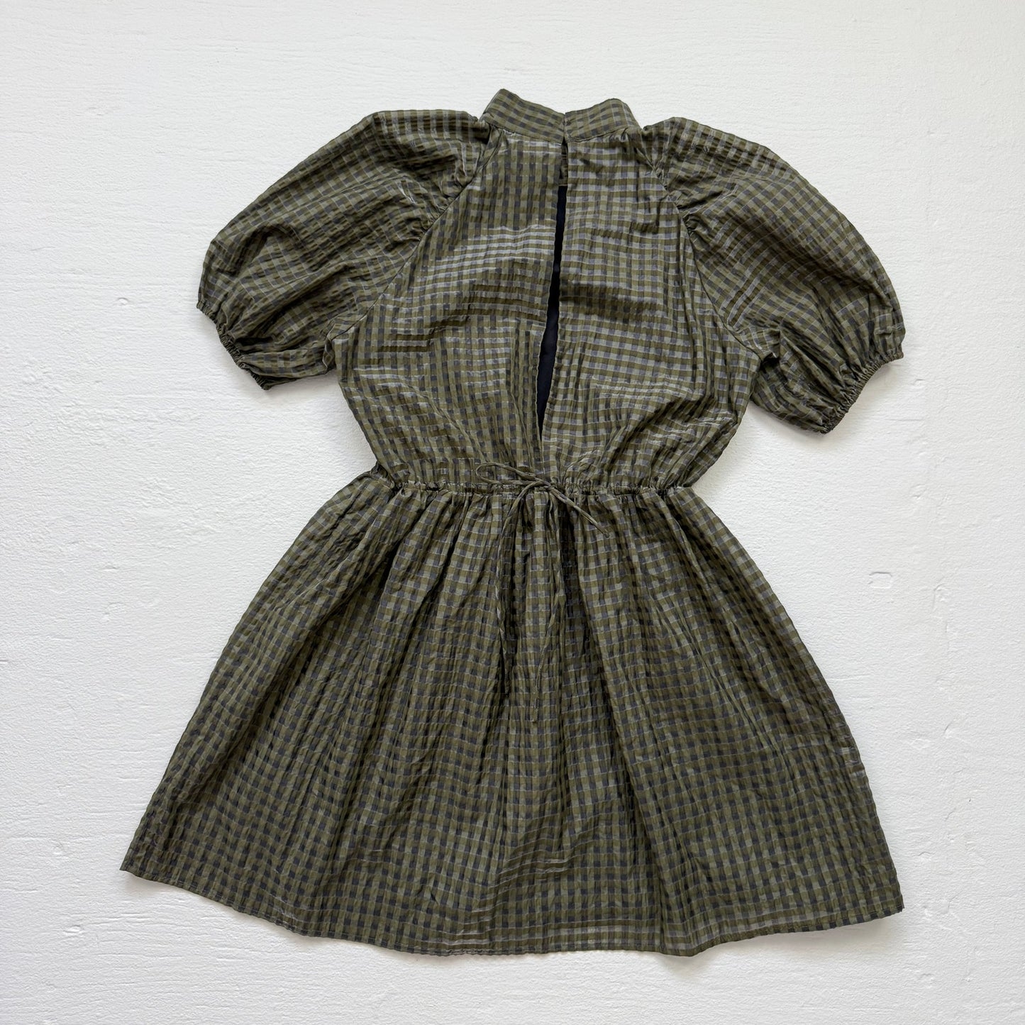 Secondhand H&M Green Plaid Puff Sleeve Babydoll Mini Dress XS