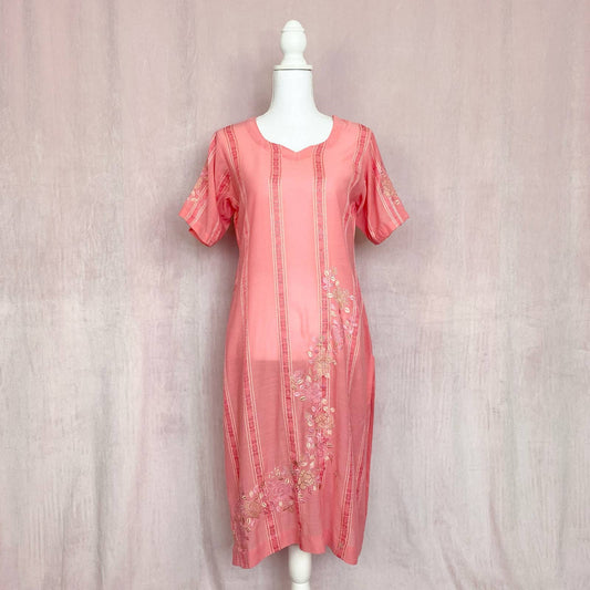 Vintage Floral Embroidered See Through Dress, Size Small