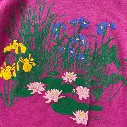 Vintage Morning Sun Floral Lilly Pad Crewneck, Size Large