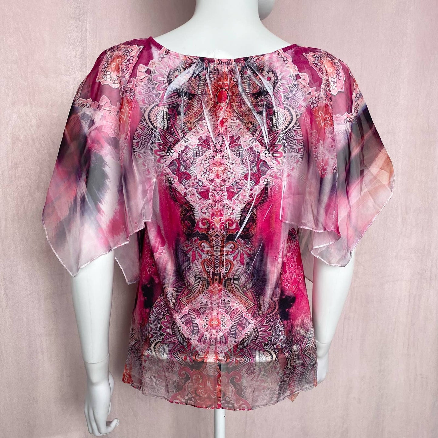Y2K One World Embellished Overlay Tunic Blouse, Size XS
