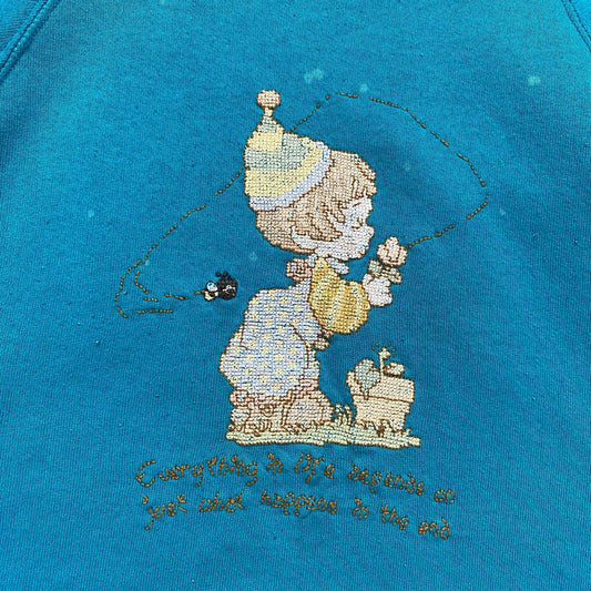 Vintage Hand Embroidered Crewneck Sweatshirt, Size Small