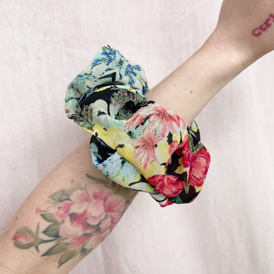 Scrap Fabric Chiffon Floral Jumbo Scrunchie