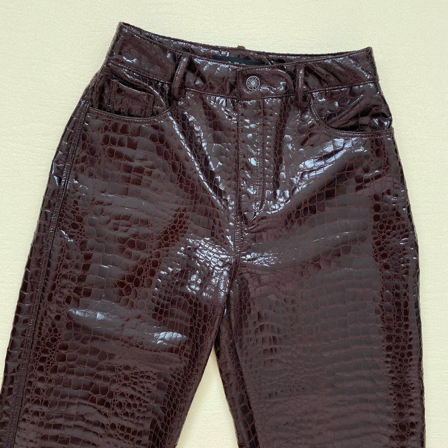 Secondhand Motel Parallel Trouser Croc PU Dark Brown, Size XS