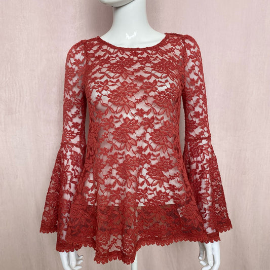 Secondhand Alythea Open Lace Bell Sleeve Boho Top, Size Small
