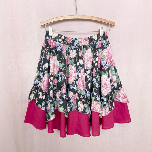 Vintage Handmade Floral A-Line Circle Skirt, Size Medium