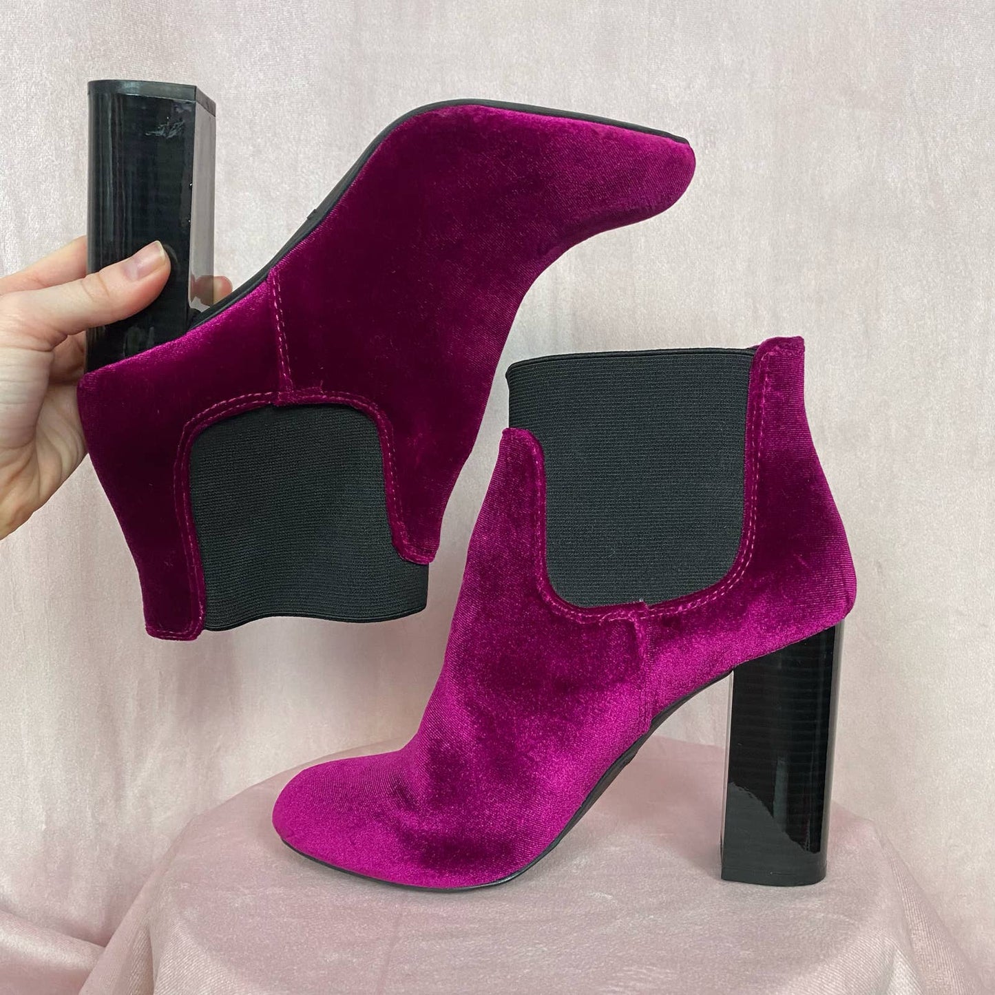 Secondhand Call It Spring Purple Velvet Heel Booties, Size 8.5