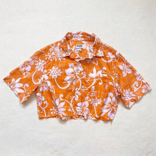 Upcycled Old Navy Crop Hawaiian Shirt, Size Small
