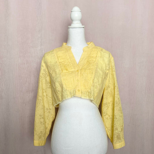 Reworked JM Collection Yellow Floral Crop Button Up, Size 14