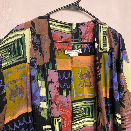 Vintage Sharon Anthony Abstract Long Cardigan, Size 16W