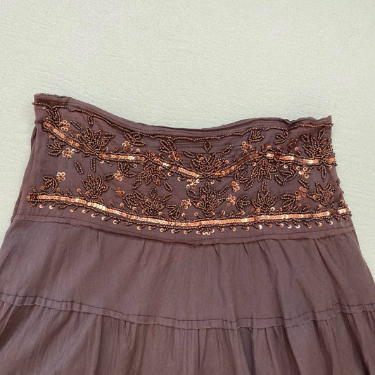 Vintage Brown Tiered Whimsigoth Midi Skirt, Size M/L