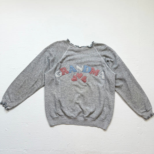 Vintage 80s Hanes Grandma Hearts Gray Crewneck Sweatshirt, Size Large