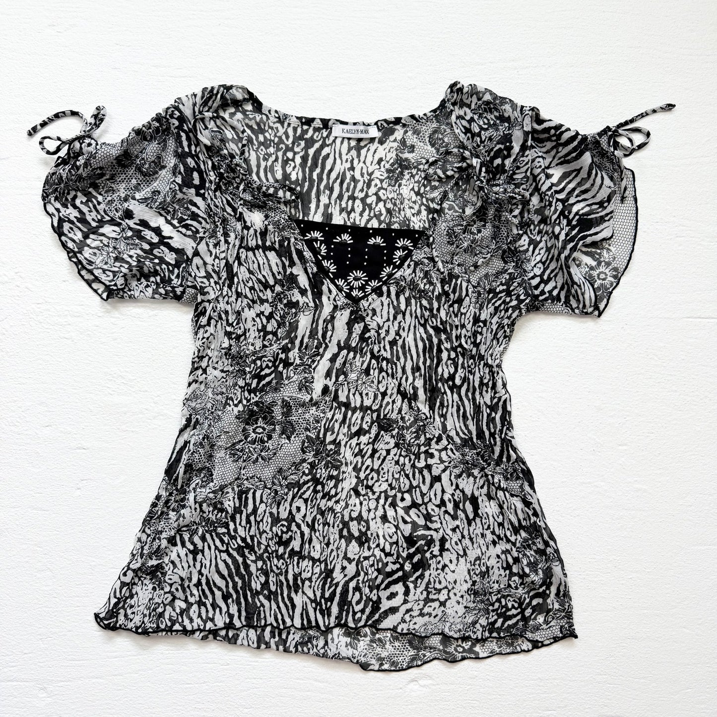 Y2K Kaelyn Max Sheer Beaded Tie Sleeve Blouse, Size Large