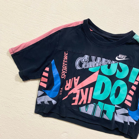 Reworked Nike All Over Print Crop Graphic Tee, Size XL