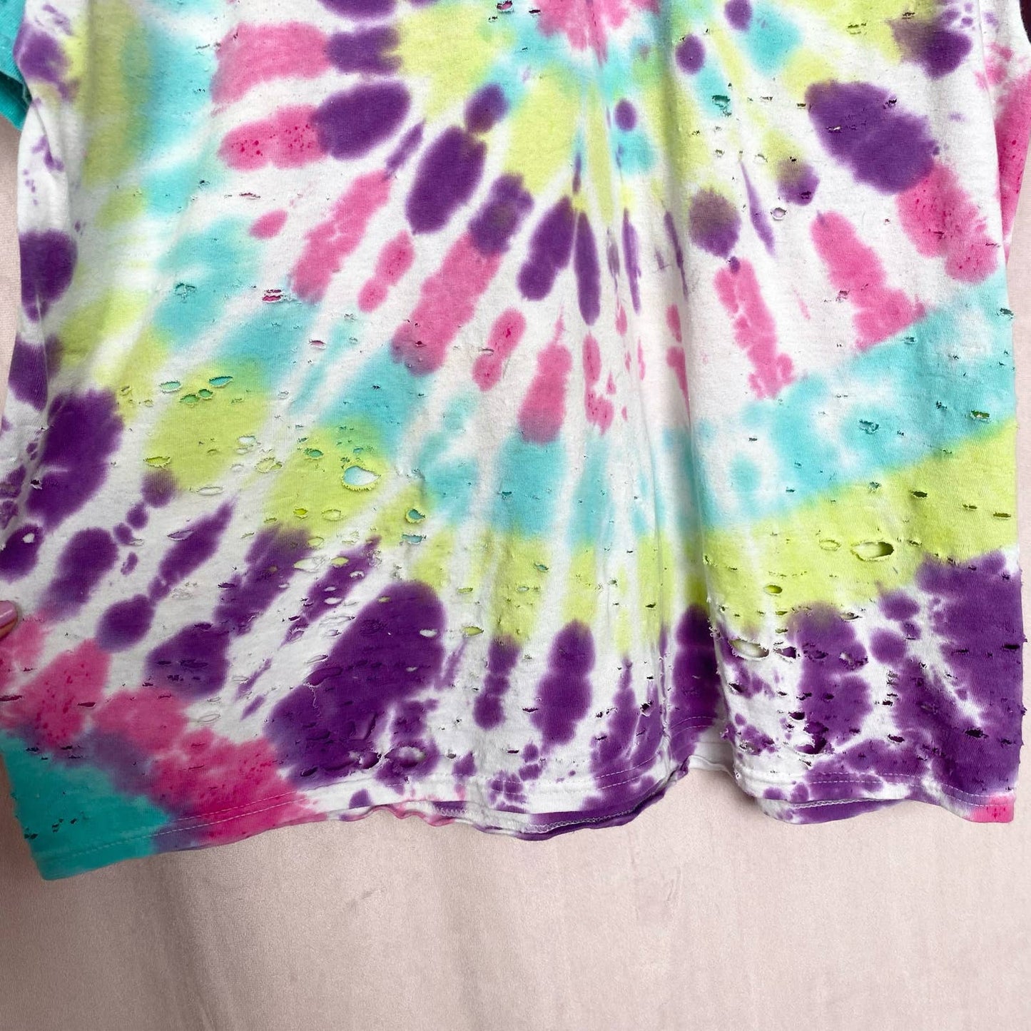 Upcycled Hanes Distressed Tie Dye T-Shirt, Size XL