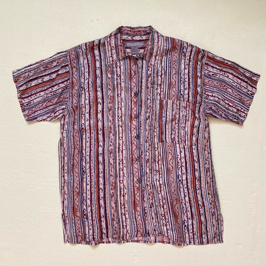 Vintage Robert Stock Silk Stripe Button Up Shirt, Size Medium