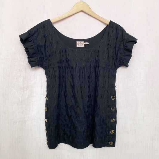 Vintage Juicy Couture Black Embroidered Babydoll Top, Size Medium