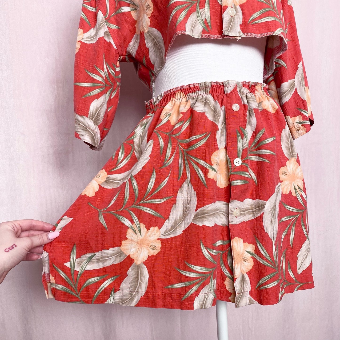 Upcycled Hawaiian Button Front Two Piece Skirt Set, Size M/L