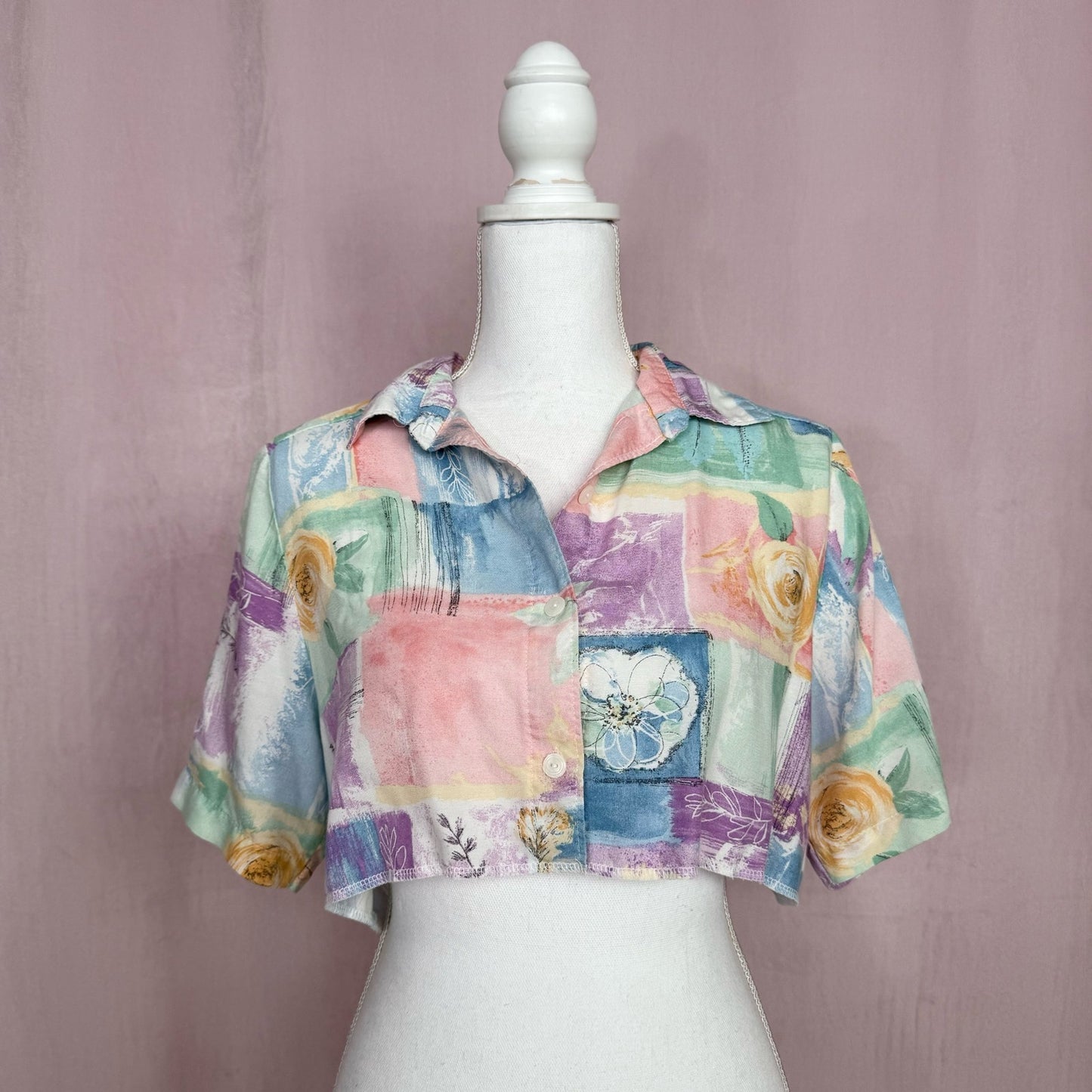 Upcycled Vintage Alfred Dunner Crop Button Up, Size 14