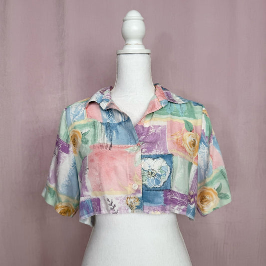 Upcycled Vintage Alfred Dunner Crop Button Up, Size 14