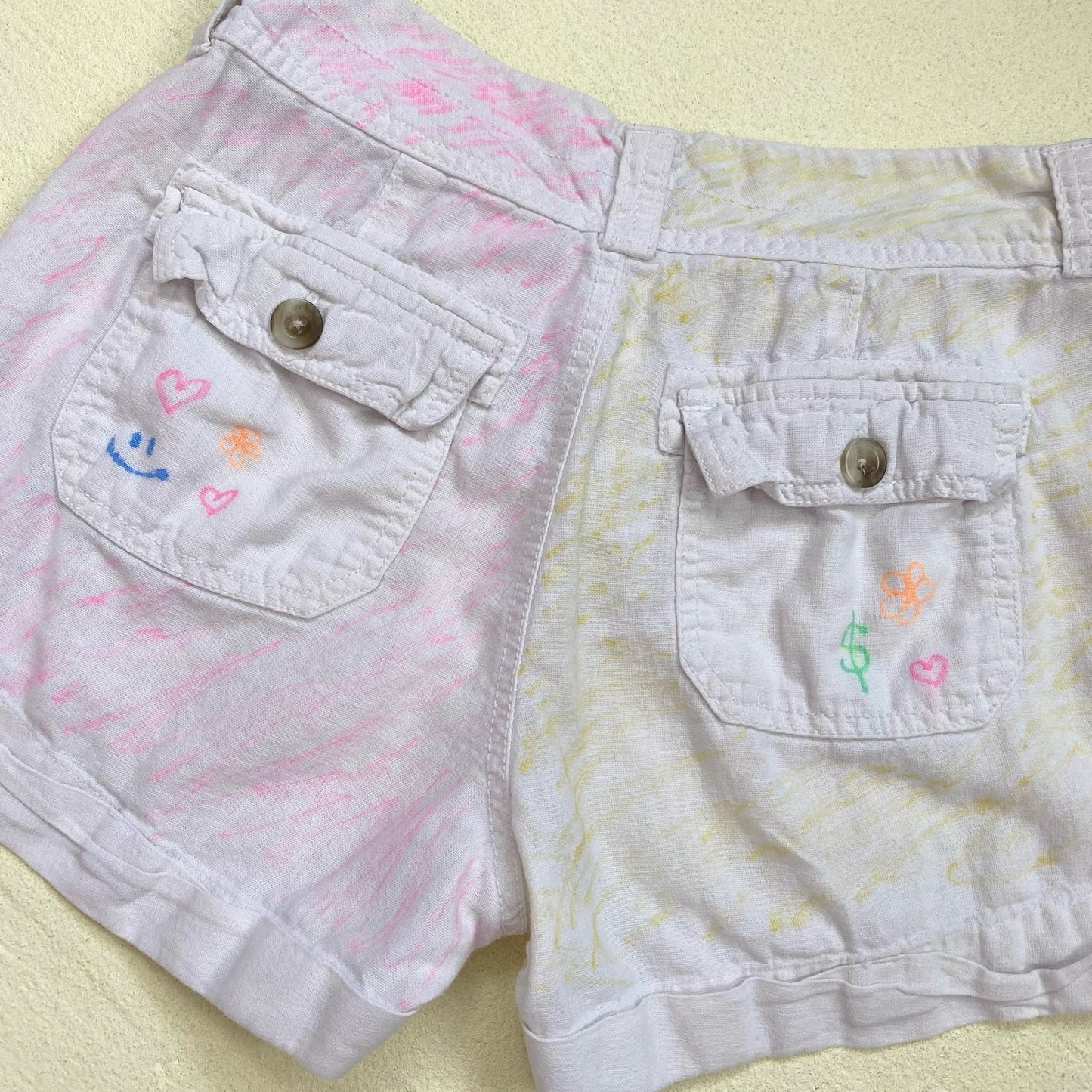 Upcycled Old Navy Doodle Art Linen Blend Shorts, Size 2